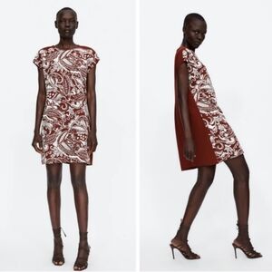 Zara Bloggers Favorite Burnt Brick Red Paisley Print Boxy Tunic Dress